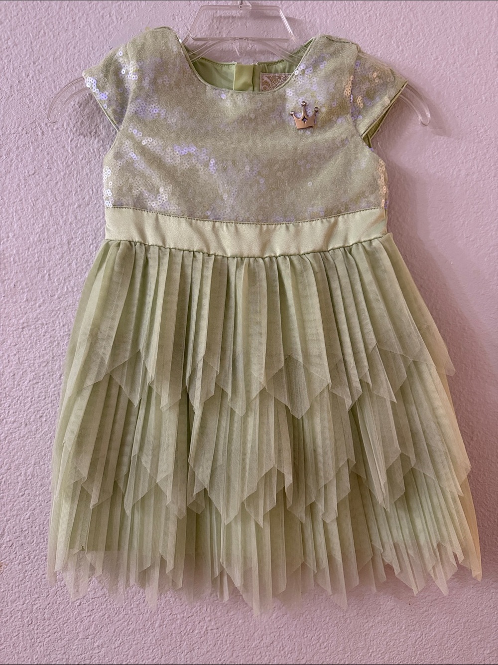 Disney Tiana  Light Green Sequin Bodice Layered Tulle Dress